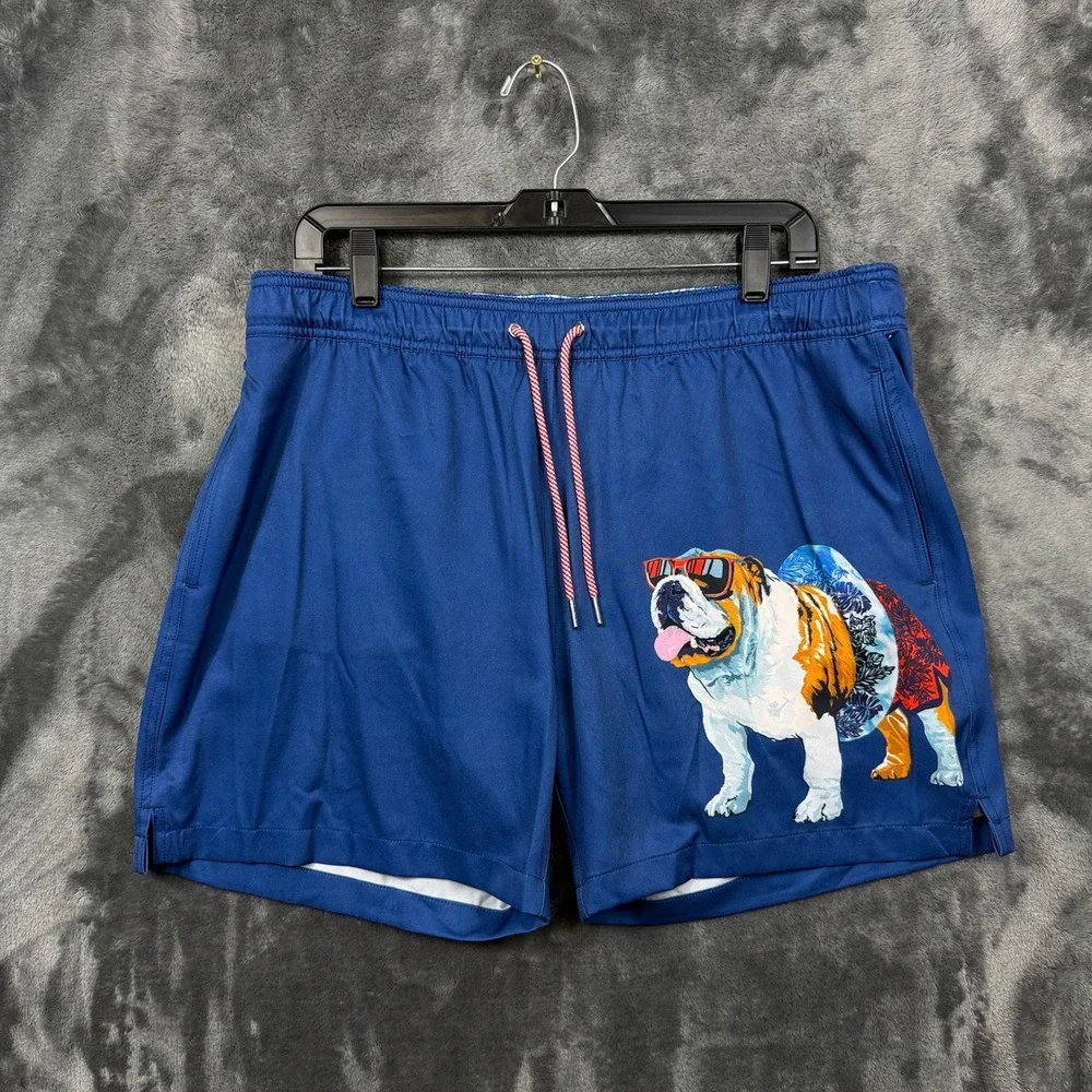 Robert Graham Swim Trunks Mens Large Blue New Bulldog Graphic Board Shorts